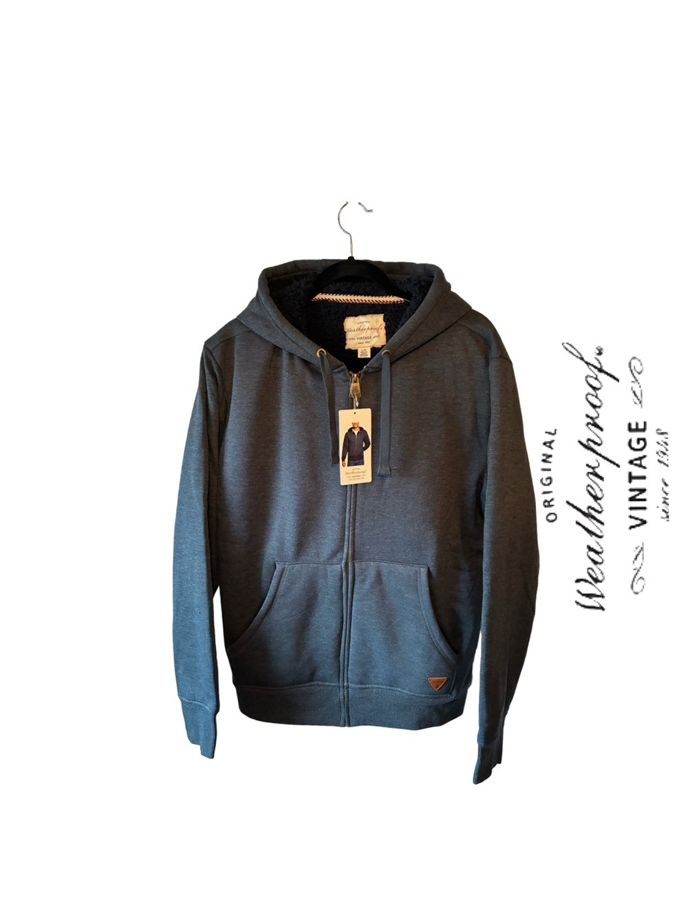Weatherproof Vintage Men's Grey-Blue Zip-Up Sherpa Hoodie